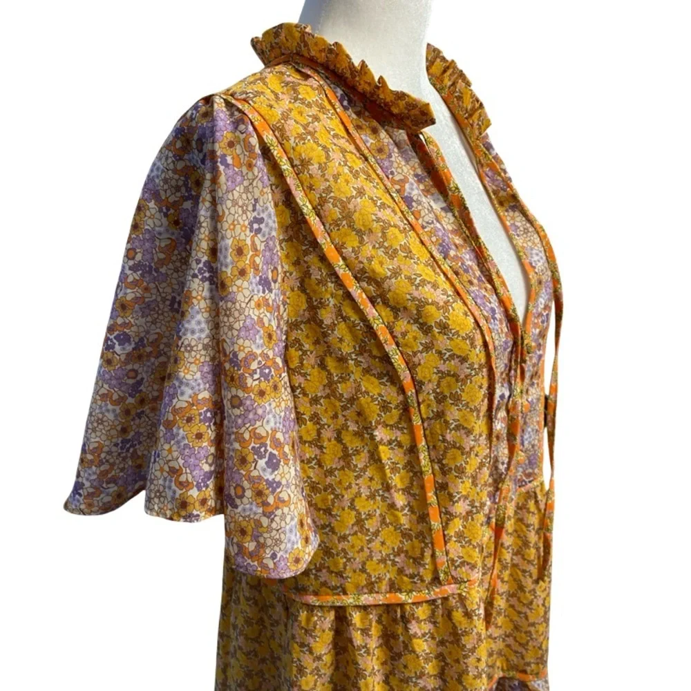 Lollys Laundry Godwin Floral Midi Dress Yellow Multicolor Size Large Pit 21 - Picture 8 of 17